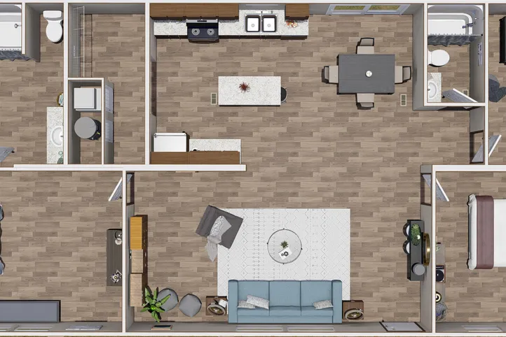 The THRILL Floor Plan. This Manufactured Mobile Home features 3 bedrooms and 2 baths.