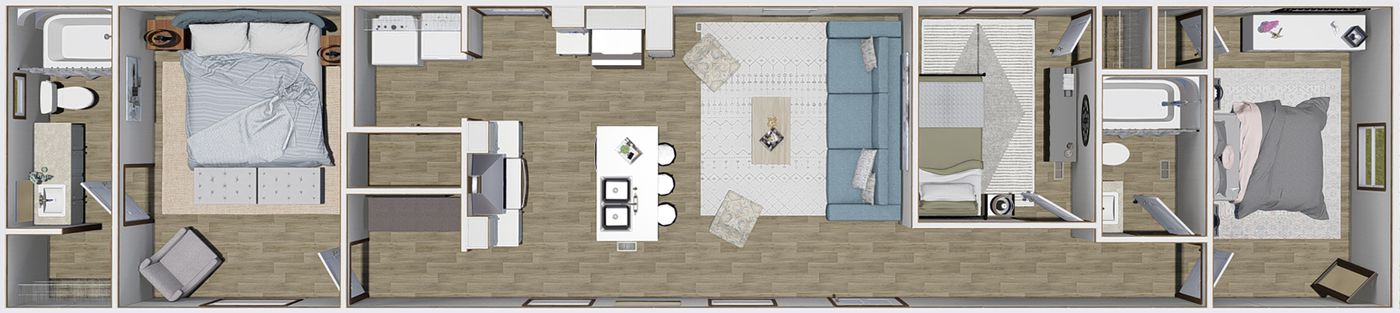 The INTUITION Floor Plan. This Manufactured Mobile Home features 3 bedrooms and 2 baths.