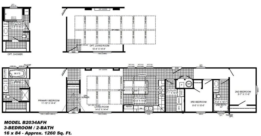 The THE BOBBY JO Floor Plan. This Manufactured Mobile Home features 3 bedrooms and 2 baths.