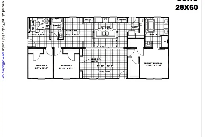 The THE FREEDOM SOHO Floor Plan. This Manufactured Mobile Home features 3 bedrooms and 2 baths.