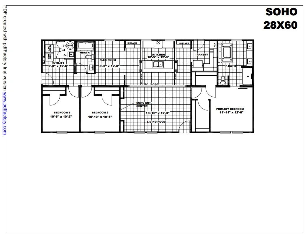 The THE FREEDOM SOHO Floor Plan. This Manufactured Mobile Home features 3 bedrooms and 2 baths.