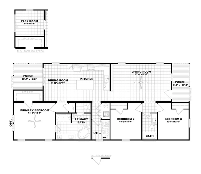 The THE BARTON CREEK Floor Plan. This Manufactured Mobile Home features 3 bedrooms and 2 baths.