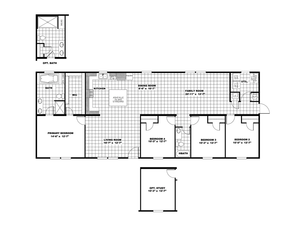 The ULTRA PRO 68 Floor Plan. This Manufactured Mobile Home features 4 bedrooms and 2 baths.