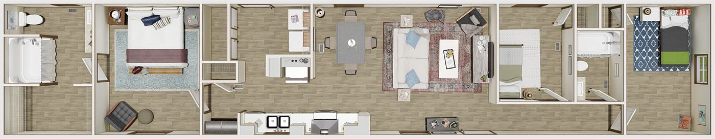 The THE DESIRE Floor Plan. This Manufactured Mobile Home features 3 bedrooms and 2 baths.