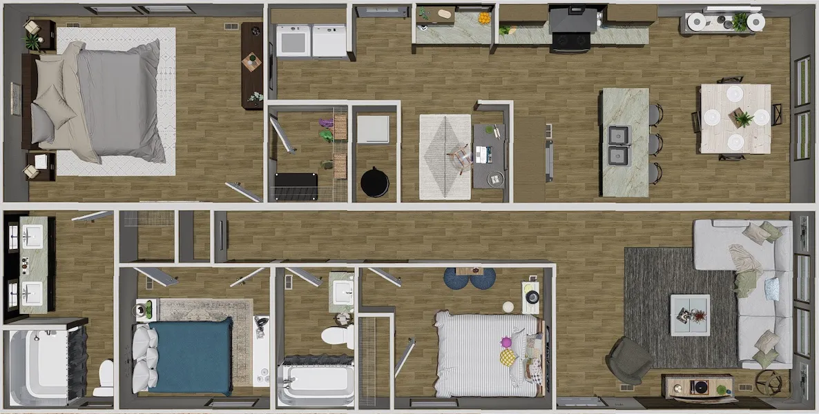 The COOK Floor Plan. This Manufactured Mobile Home features 3 bedrooms and 2 baths.