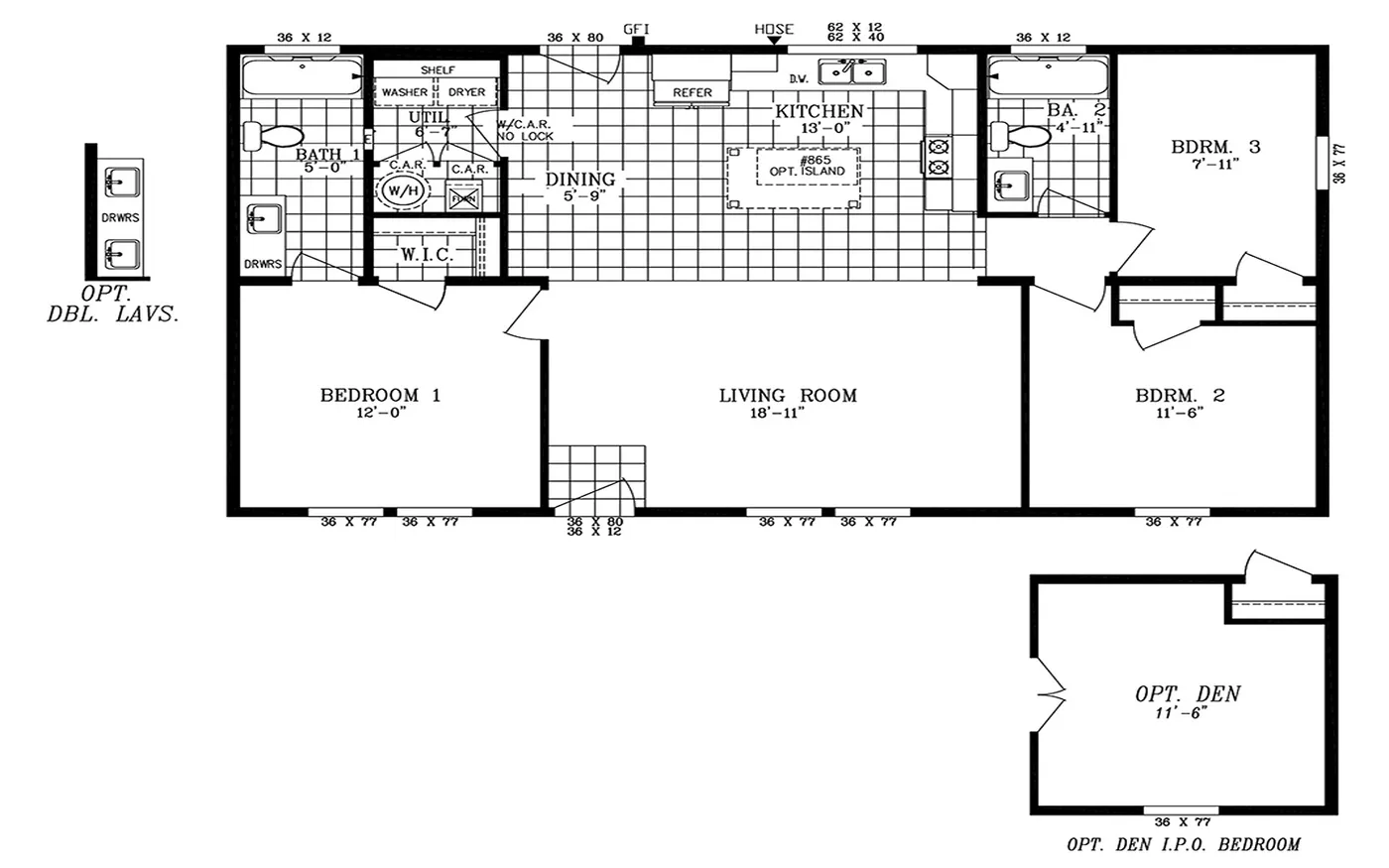 The 2015 COLUMBIA RIVER (NEW) Floor Plan. This Manufactured Mobile Home features 3 bedrooms and 2 baths.