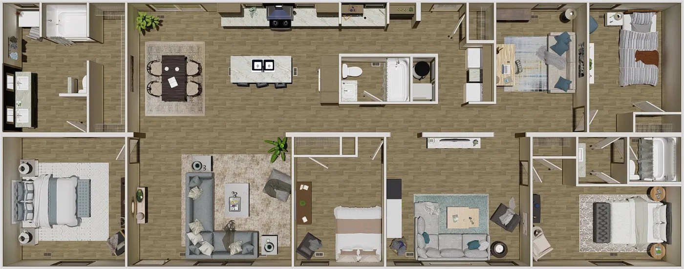 The SUMMIT Floor Plan. This Manufactured Mobile Home features 4 bedrooms and 3 baths.