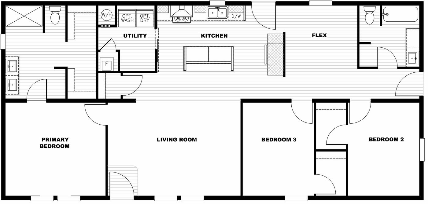 The LET IT BE Floor Plan. This Manufactured Mobile Home features 3 bedrooms and 2 baths.
