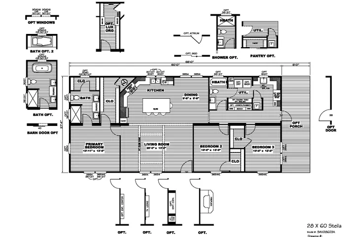 The STELLA Floor Plan. This Manufactured Mobile Home features 3 bedrooms and 2 baths.