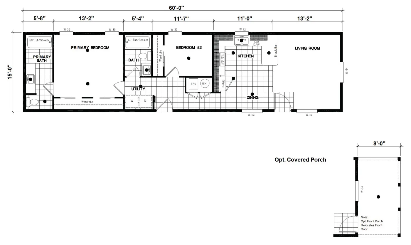 The DRM603N 1560' DREAM Floor Plan. This Manufactured Mobile Home features 2 bedrooms and 2 baths.