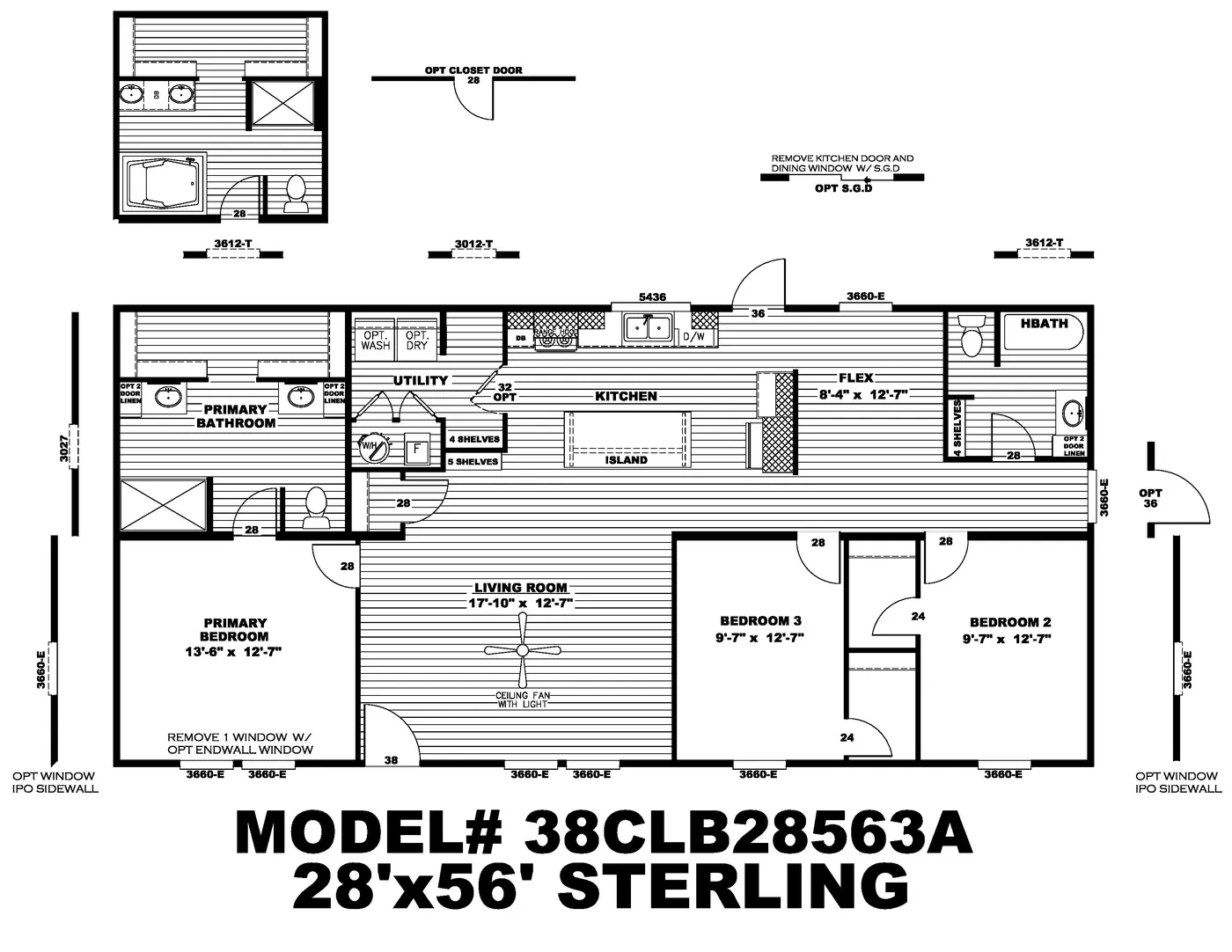 The STERLING ANNIVERSARY Floor Plan. This Manufactured Mobile Home features 3 bedrooms and 2 baths.