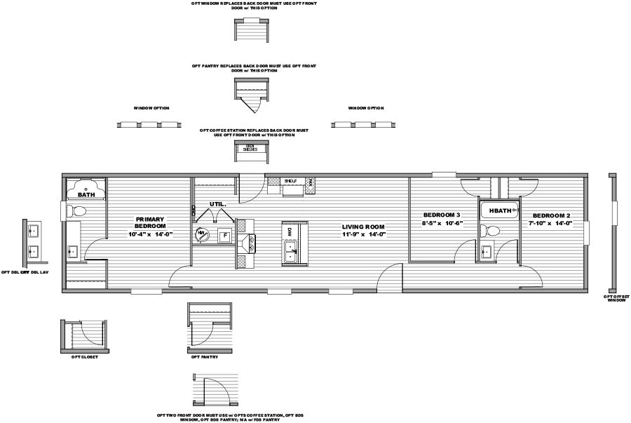 The INTUITION Floor Plan. This Manufactured Mobile Home features 3 bedrooms and 2 baths.