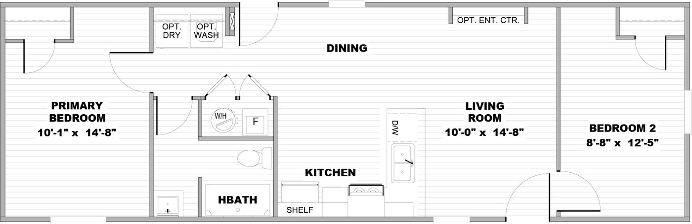 The GLACIER RIDGE Floor Plan. This Manufactured Mobile Home features 2 bedrooms and 1 bath.