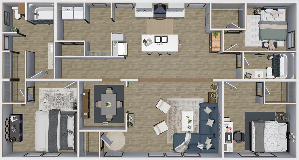 The DISCOVER Floor Plan. This Manufactured Mobile Home features 3 bedrooms and 2 baths.