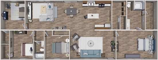 The PRIDE Floor Plan. This Manufactured Mobile Home features 4 bedrooms and 2 baths.