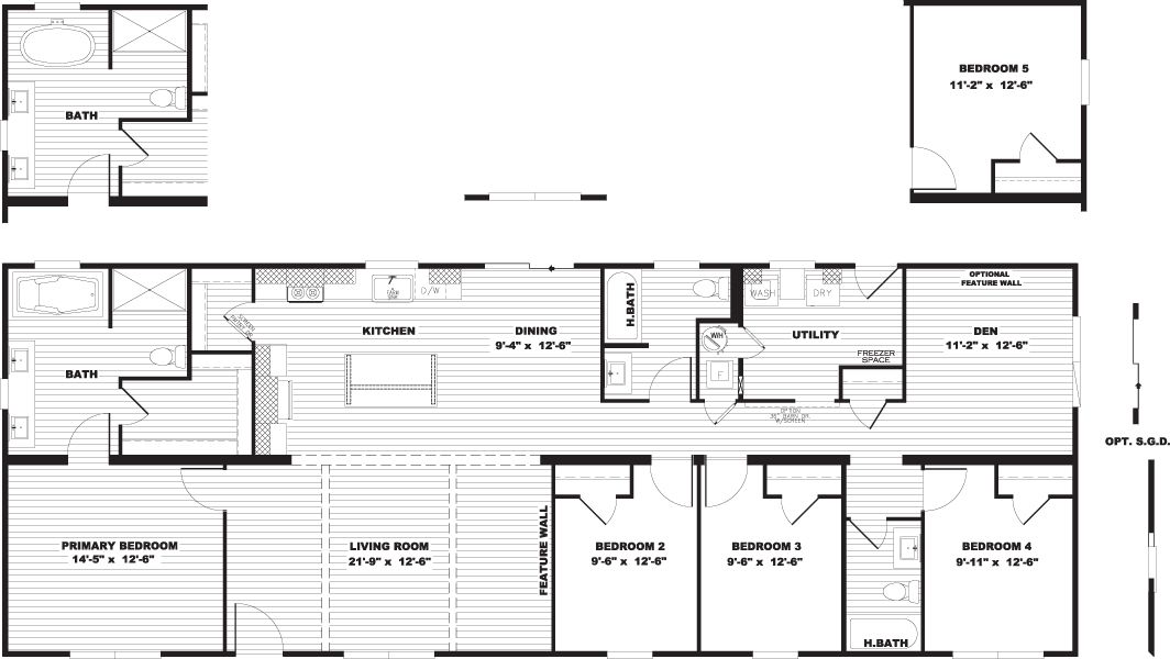 The FARM 4 FLEX Floor Plan. This Manufactured Mobile Home features 4 bedrooms and 3 baths.