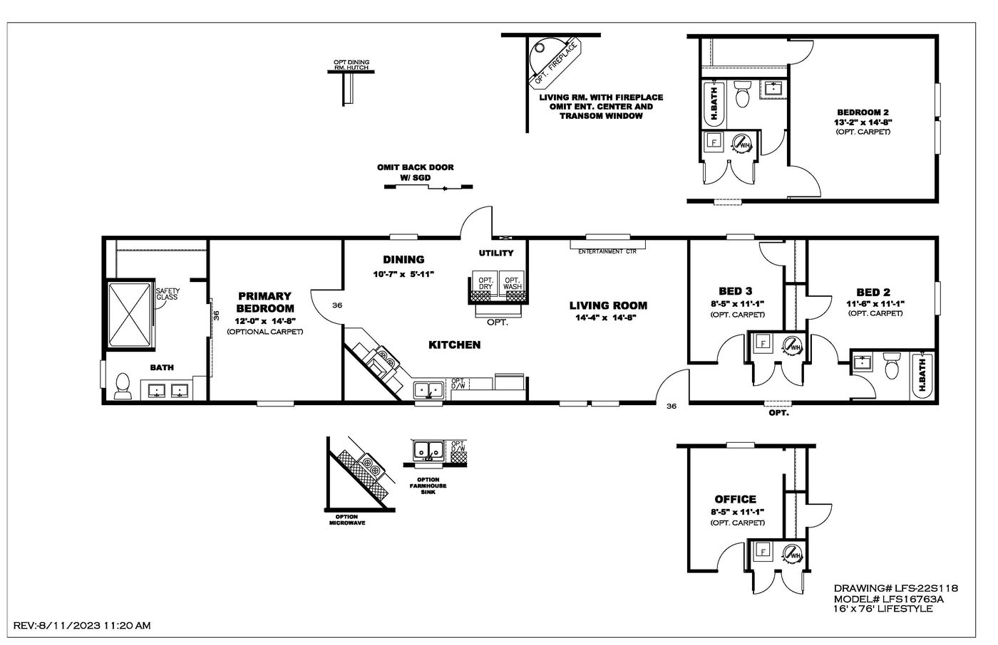 The THE SHOWER HOUSE 2.0 Floor Plan. This Manufactured Mobile Home features 3 bedrooms and 2 baths.