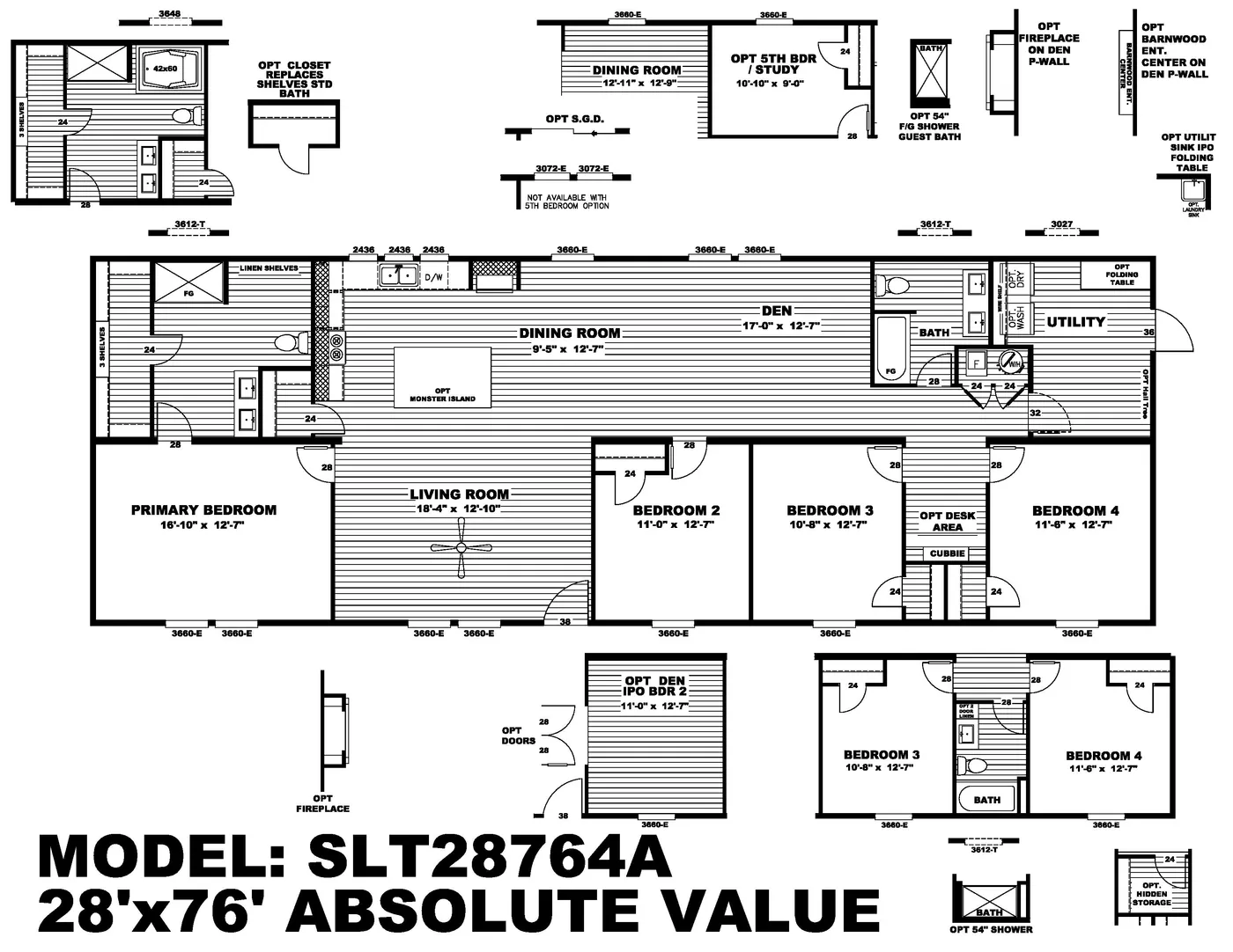 The ABSOLUTE VALUE Floor Plan. This Manufactured Mobile Home features 4 bedrooms and 2 baths.