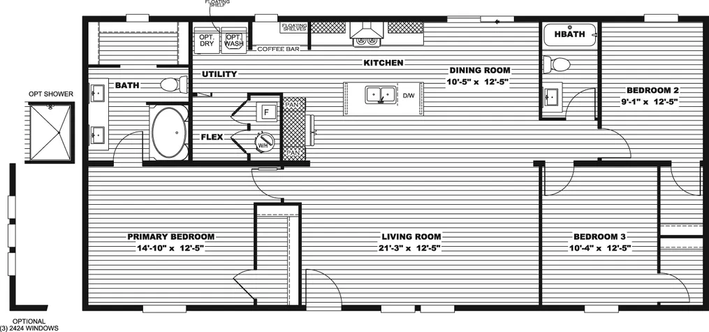 The RIO Floor Plan. This Manufactured Mobile Home features 3 bedrooms and 2 baths.