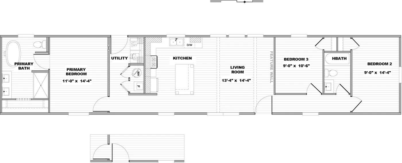 The LEXI Floor Plan. This Manufactured Mobile Home features 3 bedrooms and 2 baths.