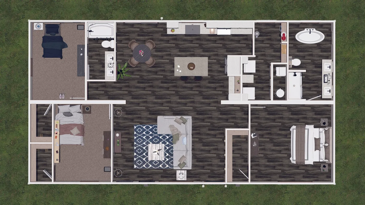 The LIZZIE ELITE 3D Floor Plan. This Manufactured Mobile Home features 3 bedrooms and 2 baths.