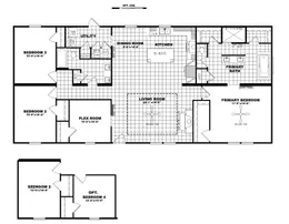 The THE VERSACE Floor Plan. This Manufactured Mobile Home features 3 bedrooms and 2 baths.
