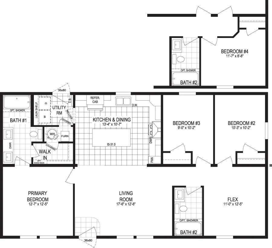 The DAYBREAK/4828-MS059 SECT Floor Plan. This Manufactured Mobile Home features 3 bedrooms and 2 baths.