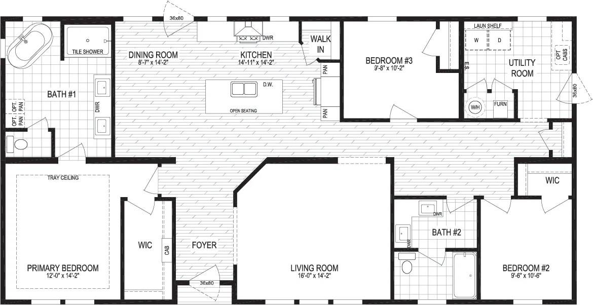 The THE DREAM/6030-MS052 SECT Floor Plan. This Manufactured Mobile Home features 3 bedrooms and 2 baths.