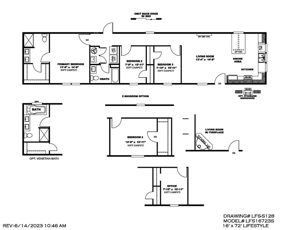 The THE SOCIAL 72 Floor Plan. This Manufactured Mobile Home features 3 bedrooms and 2 baths.
