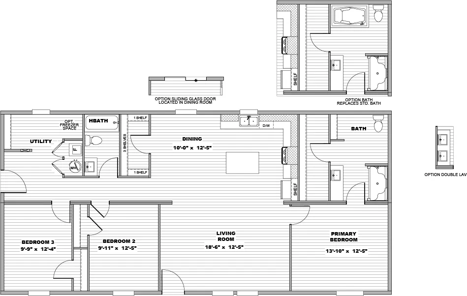 The ELEMENT Floor Plan. This Manufactured Mobile Home features 3 bedrooms and 2 baths.