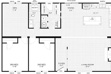 The THE LLOYD II Floor Plan. This Manufactured Mobile Home features 3 bedrooms and 2 baths.