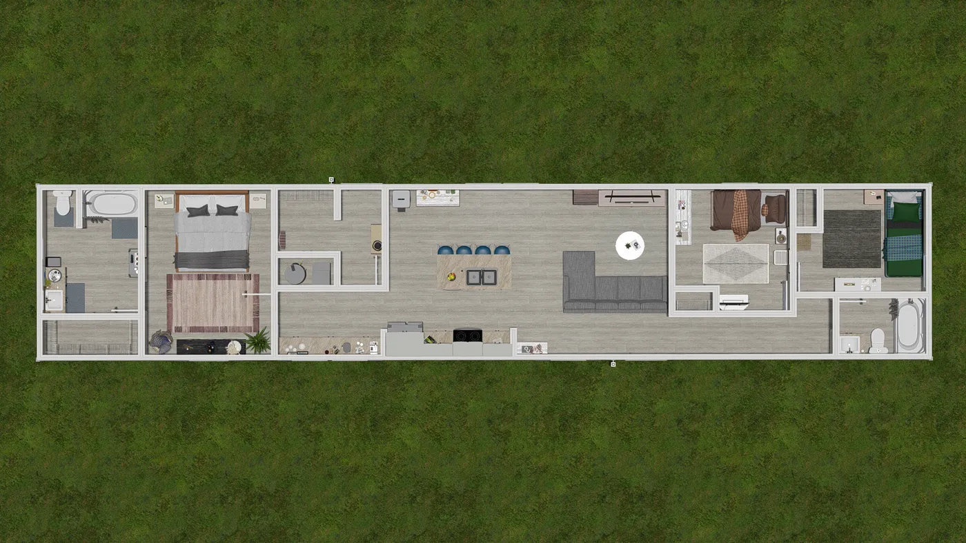 The 5404 "FONTANA" 7616 Floor Plan. This Manufactured Mobile Home features 3 bedrooms and 2 baths.