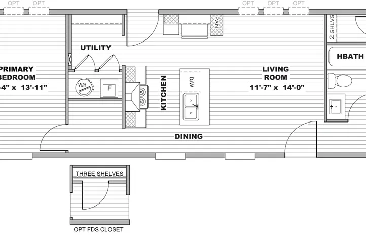 The SPIRIT Floor Plan. This Manufactured Mobile Home features 2 bedrooms and 2 baths.