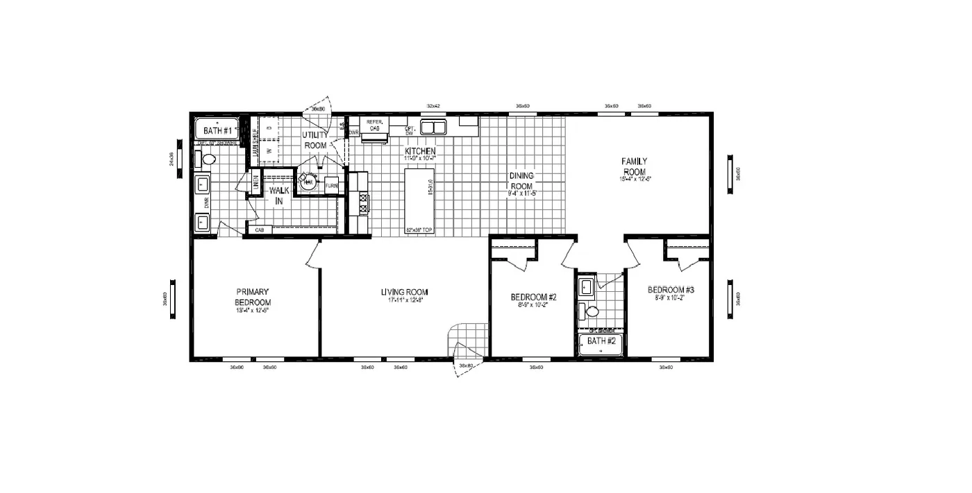 The ELM ST/5628-MS018-1 SECT Floor Plan. This Manufactured Mobile Home features 3 bedrooms and 2 baths.