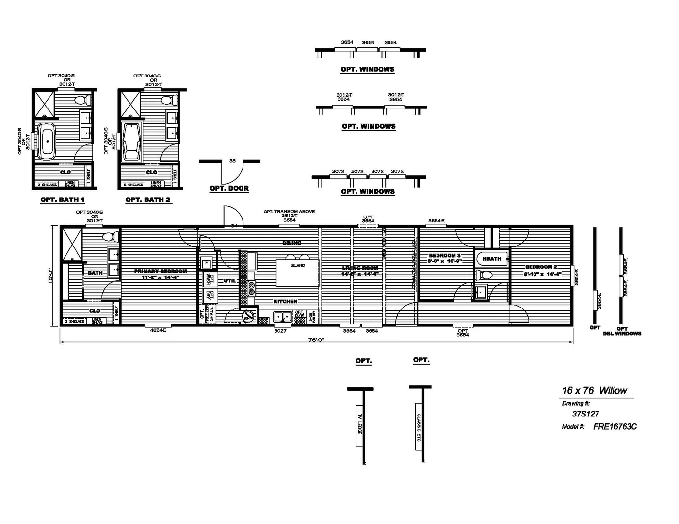 The WILLOW Floor Plan. This Manufactured Mobile Home features 3 bedrooms and 2 baths.