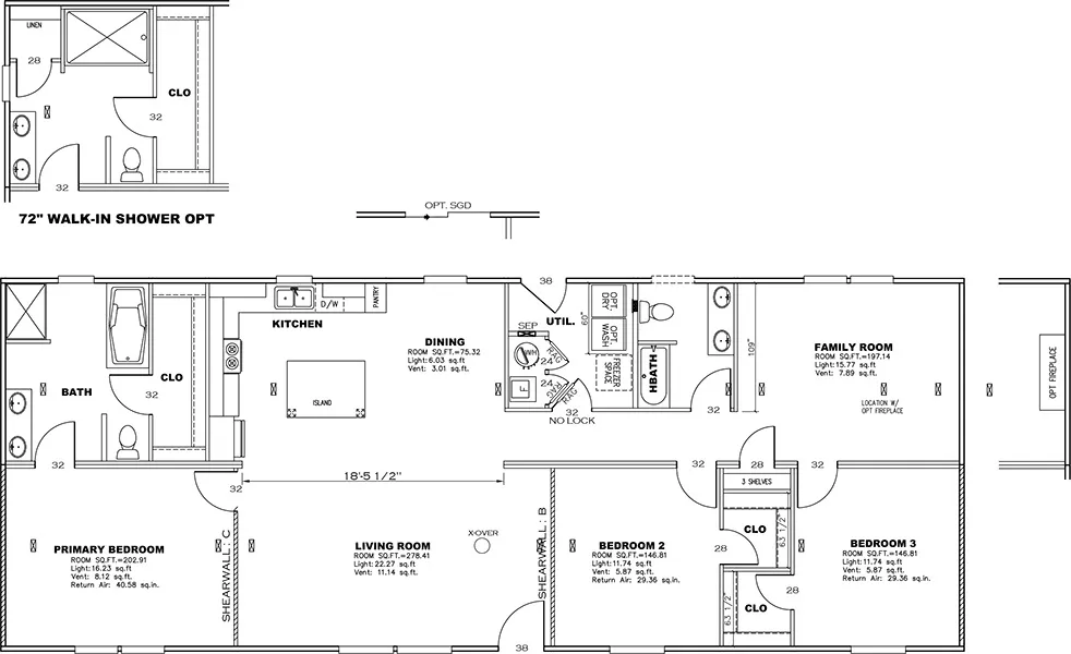The ULTRA PRO HERCULES 28X68 3BR Floor Plan. This Manufactured Mobile Home features 3 bedrooms and 2 baths.