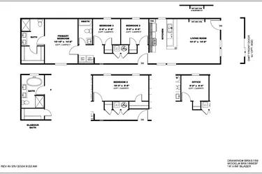 The BLAZER 66 F Floor Plan. This Manufactured Mobile Home features 3 bedrooms and 2 baths.