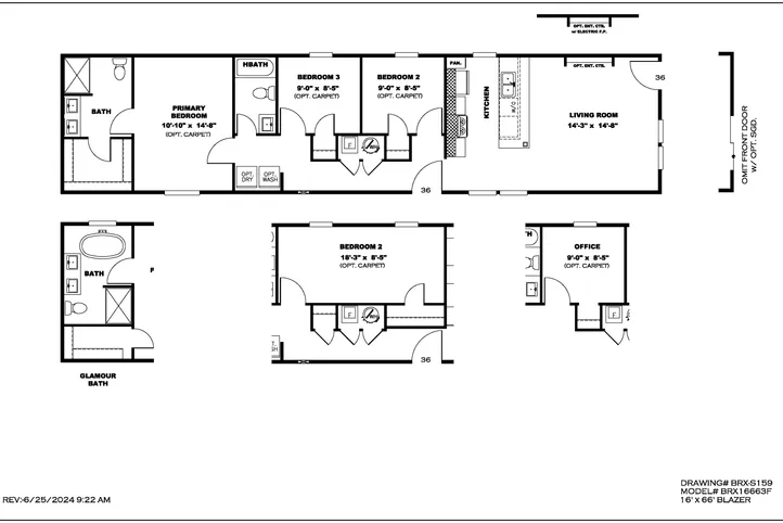 The BLAZER 66 F Floor Plan. This Manufactured Mobile Home features 3 bedrooms and 2 baths.