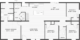 The BOONE Floor Plan. This Manufactured Mobile Home features 4 bedrooms and 2 baths.