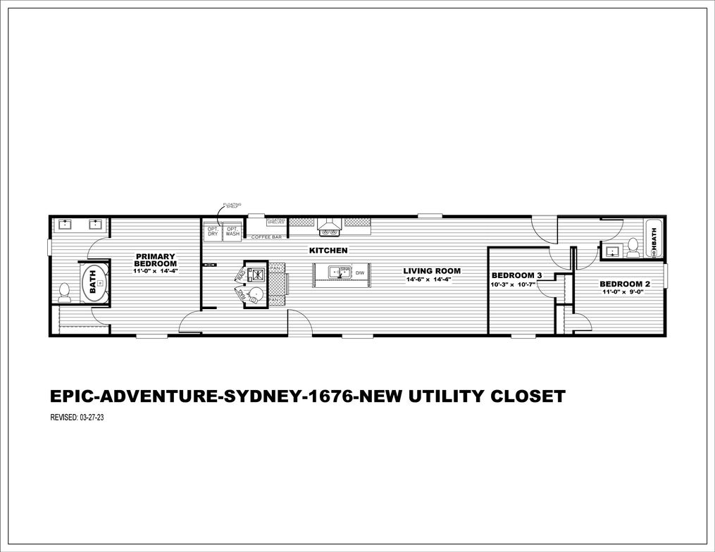 The SYDNEY 8016-1076 Floor Plan. This Manufactured Mobile Home features 3 bedrooms and 2 baths.