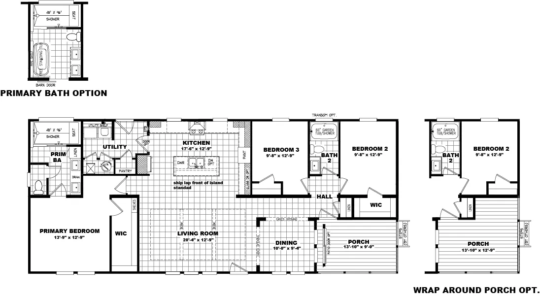 The 3460 SCARLETT HUD Floor Plan. This Manufactured Mobile Home features 3 bedrooms and 2 baths.