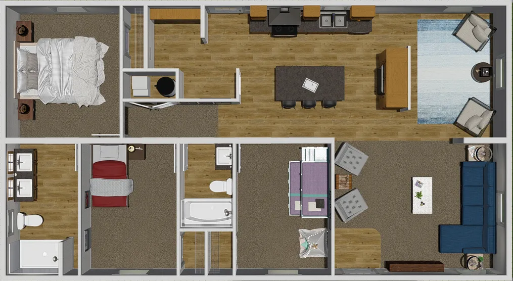 The UNDER PRESSURE Floor Plan. This Manufactured Mobile Home features 3 bedrooms and 2 baths.