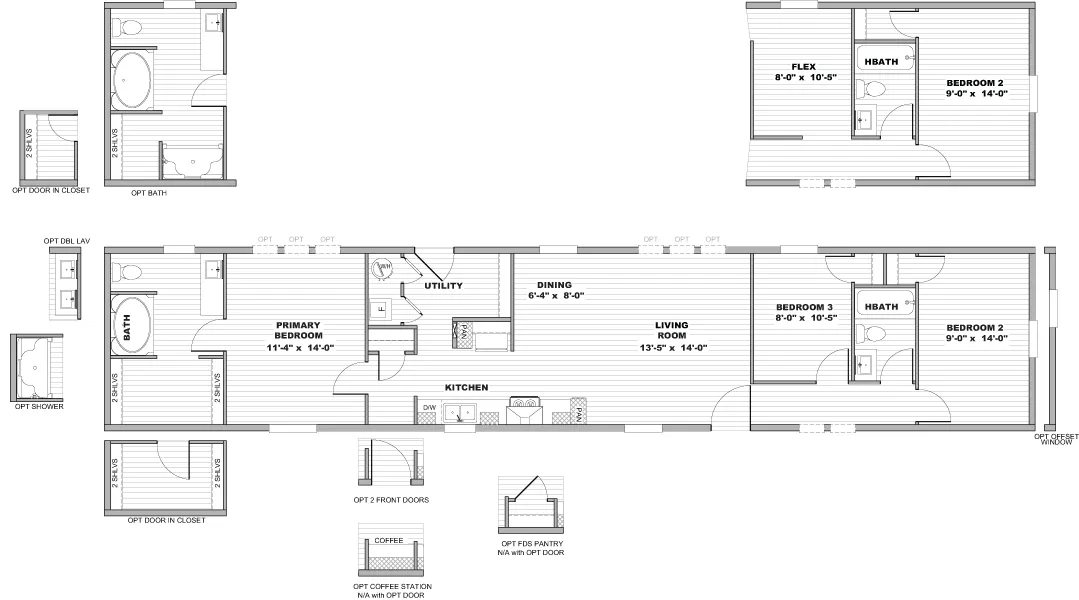 The DESIRE Floor Plan. This Manufactured Mobile Home features 3 bedrooms and 2 baths.
