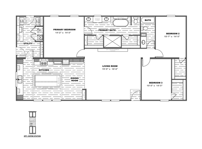 The THE FUSION 3260 Floor Plan. This Manufactured Mobile Home features 3 bedrooms and 2 baths.