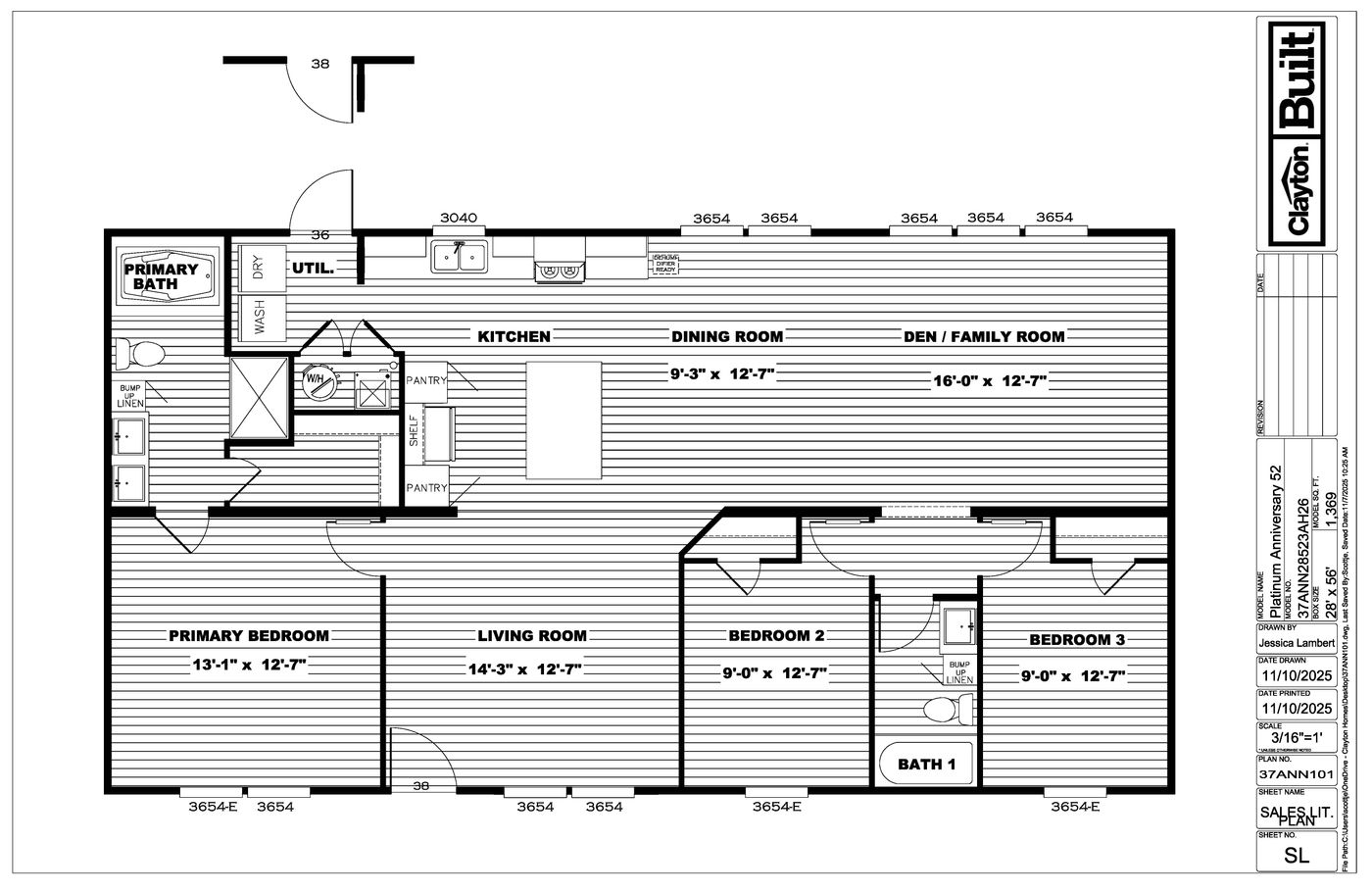 The PLATINUM ANNIVERSARY Floor Plan. This Manufactured Mobile Home features 3 bedrooms and 2 baths.