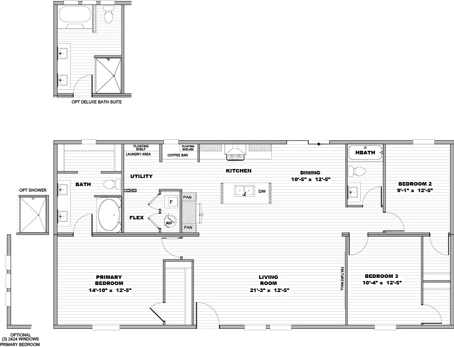 The RIO Floor Plan. This Manufactured Mobile Home features 3 bedrooms and 2 baths.