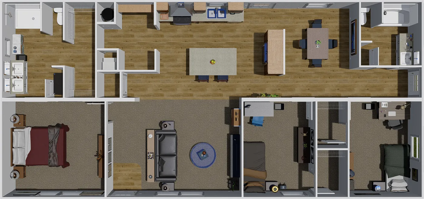 The 2856 LET IT BE Floor Plan. This Manufactured Mobile Home features 3 bedrooms and 2 baths.