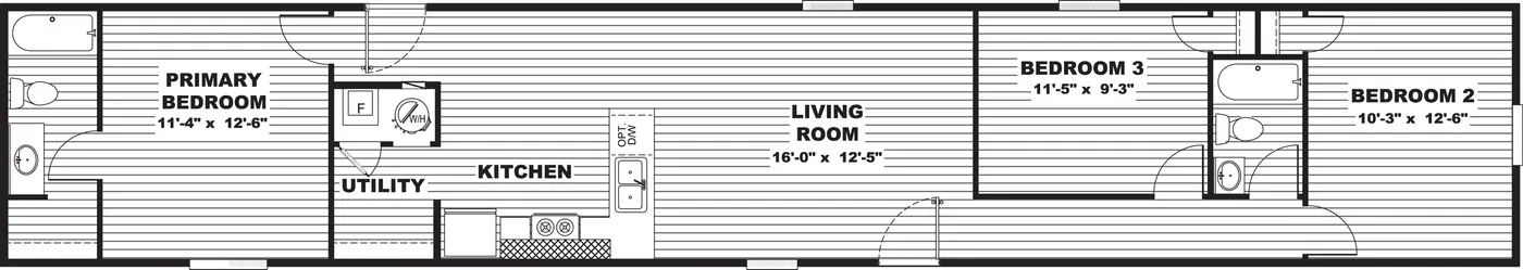 The MAGNOLIA Floor Plan. This Manufactured Mobile Home features 3 bedrooms and 2 baths.