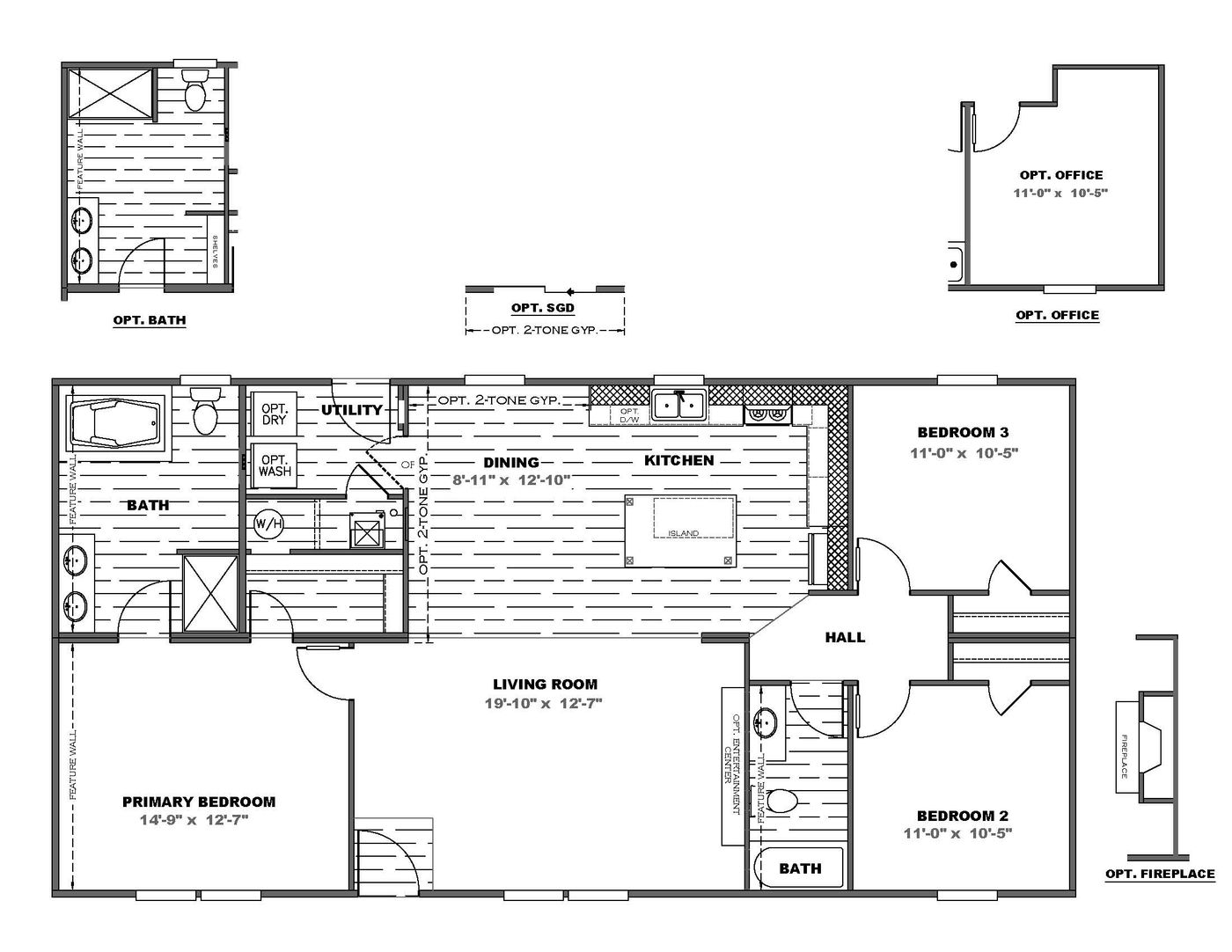 The TRADITION 52B Floor Plan. This Manufactured Mobile Home features 3 bedrooms and 2 baths.