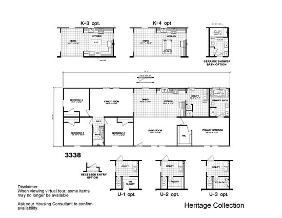The 3338 HERITAGE Floor Plan. This Modular Home features 4 bedrooms and 2 baths.